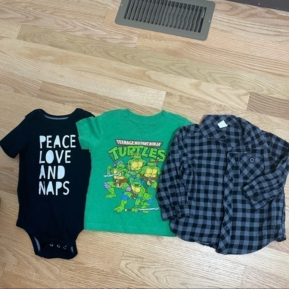 12 Month Boys Top Bundle Teenage Ninja Turtles Gray Old Navy Plaid Naps Onesie